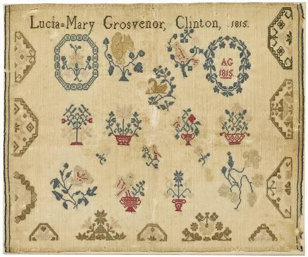 Appraisal: Two unframed samplers inscribed Lucia Mary Grosvenor Clinton and Eunice