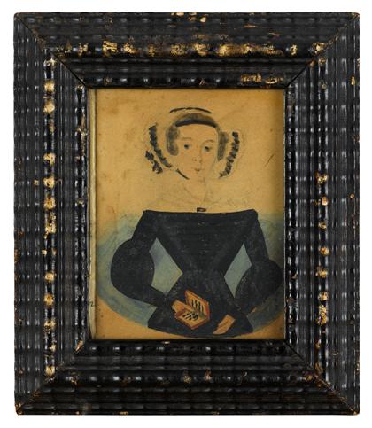 Appraisal: American School th centuryminiature portrait of a lady in black