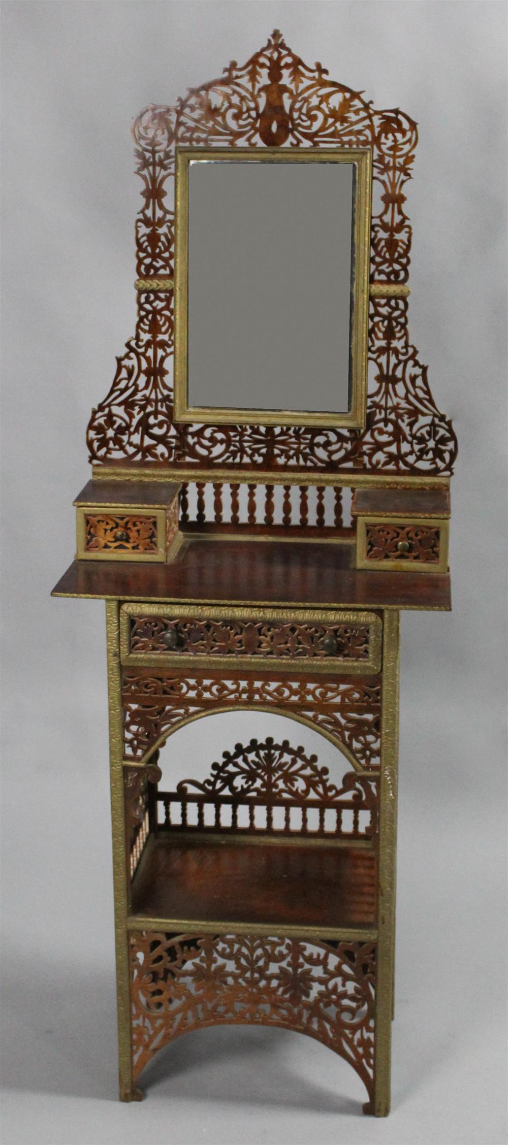 Appraisal: CONTINENTAL PIERCED-CARVED MAHOGANY AND PARCEL GILT DRESSING STAND WITH MIRROR