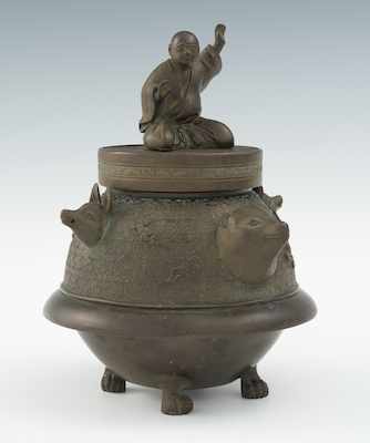 Appraisal: A Japanese Kuma Bear and Matagi Dogs Bronze Incense Burner