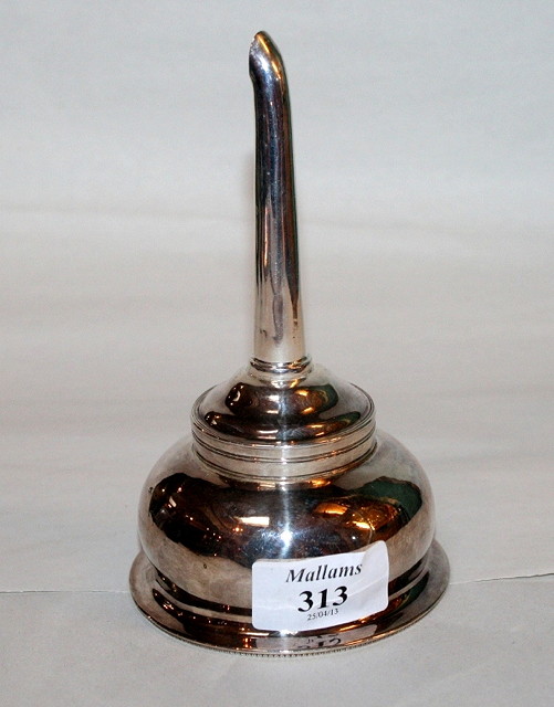 Appraisal: GEORGE III SILVER WINE FUNNEL of plain baluster form detachable