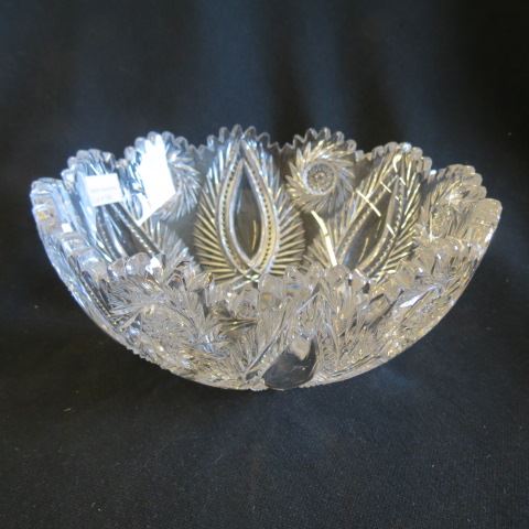 Appraisal: Cut Glass Bowl unusual looping marquise with feathered vine pinwheel