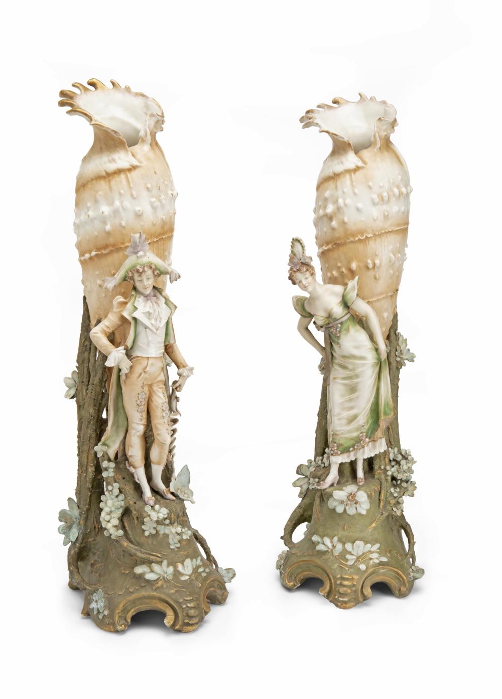 Appraisal: An opposing pair of Amphora shell vases Circa - Each