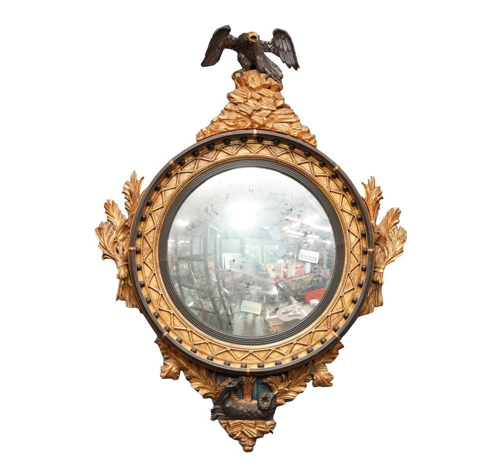 Appraisal: FRENCH EMPIRE-STYLE GILTWOOD CONVEX MIRRORcrested with an ebonized eagle x