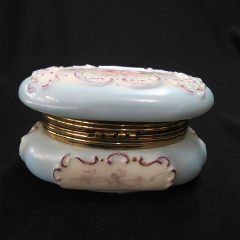 Appraisal: Wavecrest Art Glass Dresser Box oval floral blue trim x