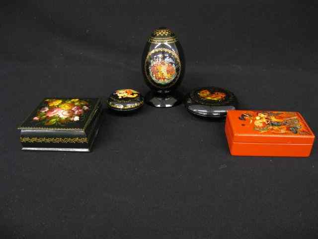 Appraisal: Russian Items fine lacquerware boxes and a porcelain egg