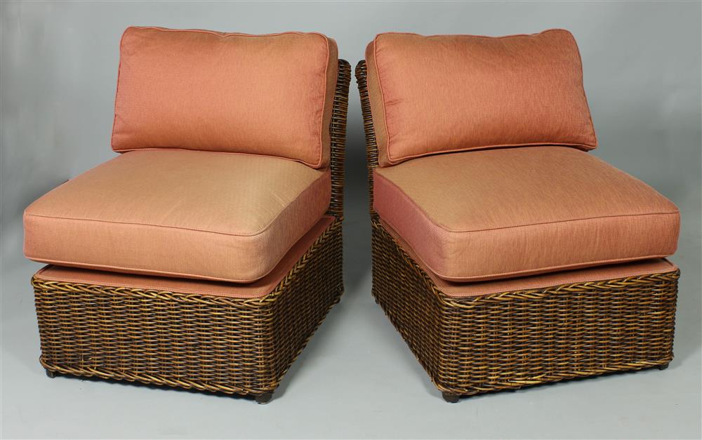 Appraisal: PAIR OF UPHOLSTERED RATTAN SLIPPER CHAIRS LABELED PIERCE MARTIN ESTATE