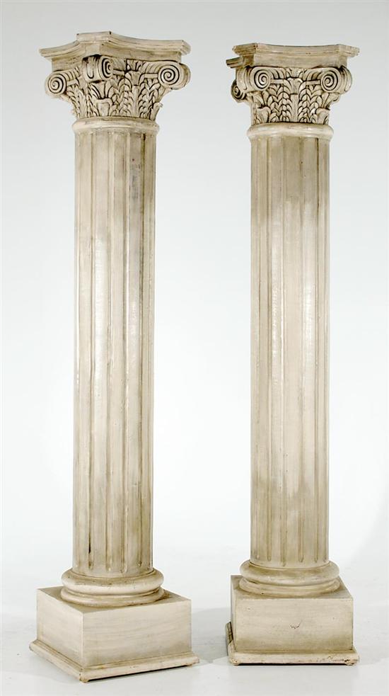 Appraisal: Pair painted and glazed Corinthian columns quadripartite capitals over fluted