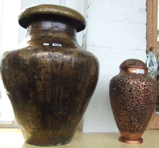 Appraisal: A large brass Middle Eastern vase with beaten finish cm