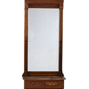 Appraisal: An Eastlake Style Hall Mirror with Marble Top Cabinet Base