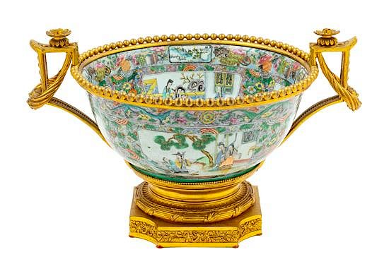 Appraisal: A Gilt Bronze Mounted Famille Verte Porcelain Punch Bowl Height