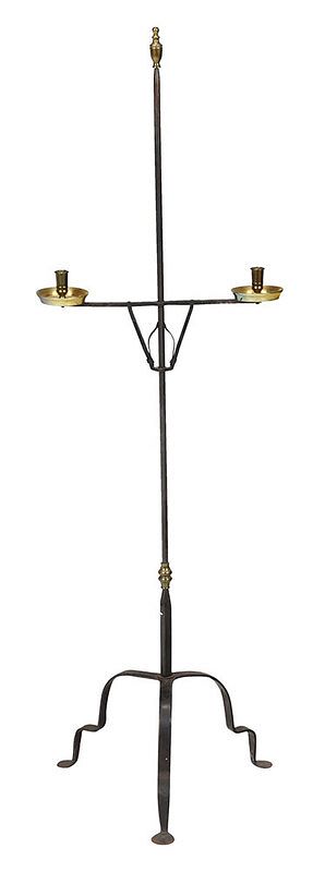 Appraisal: Wrought Iron and Brass Adjustable Candle Stand American age unknown