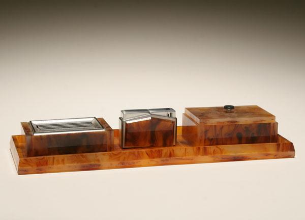 Appraisal: Smoke set lucite with amber faux marble surface Pieces include