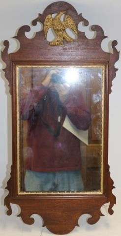 Appraisal: TH C AMERICAN CHIPPENDALE MIRROR WITH GILTEAGLE ON CREST MAHOGANY