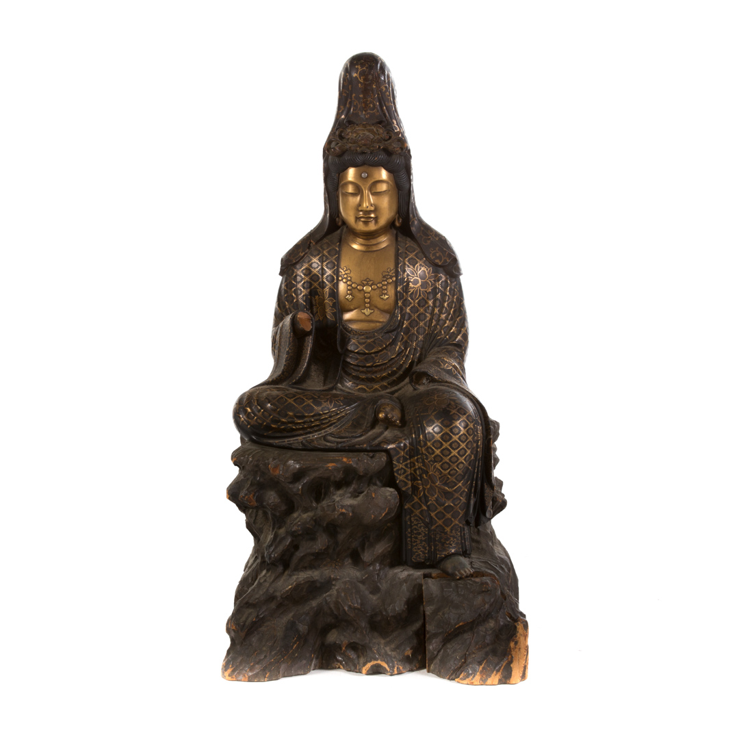 Appraisal: Chinese gilt and lacquered wood Buddha early th century seated