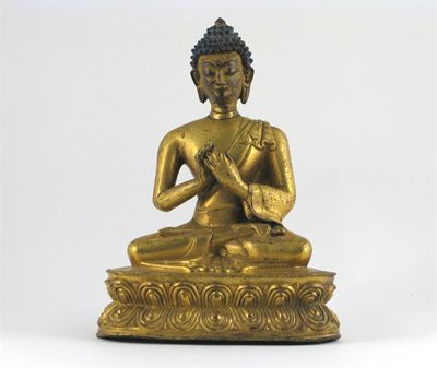 Appraisal: A Tibeto-Chinese gilt bronze figure of Buddha seated in lalitasana