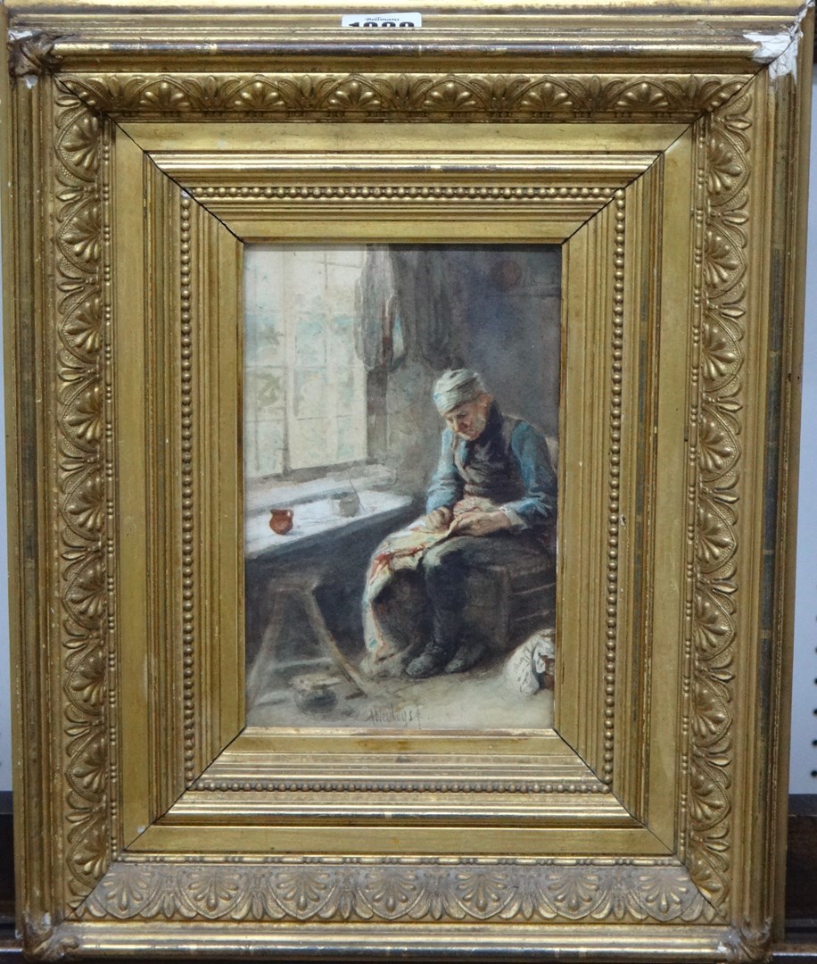 Appraisal: Albert Neuhuys - Old man in an interior watercolour signed