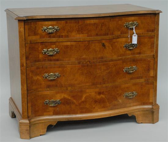 Appraisal: SERPENTINE CHEST OF DRAWERS Mahogany banded walnut with four long