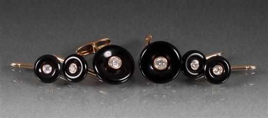 Appraisal: Gentleman's pair of K yellow gold diamond and onyx cufflinks