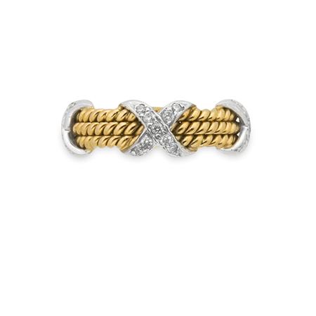 Appraisal: Three Row Gold Platinum and Diamond Band Ring Tiffany Co