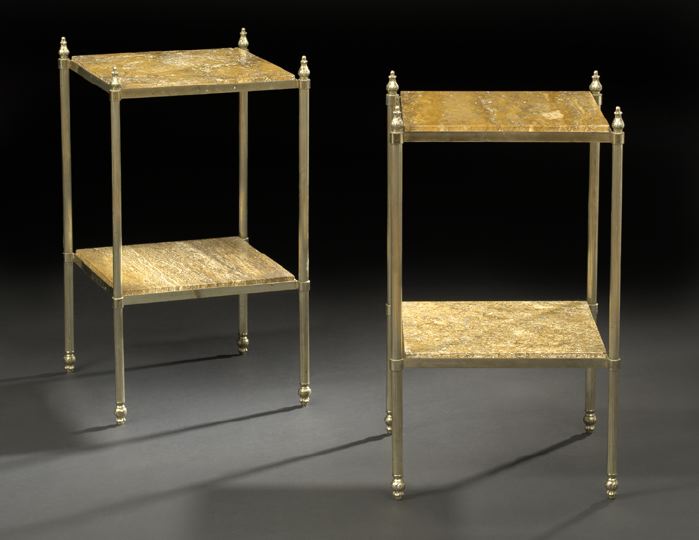 Appraisal: Pair of Louis XVI-Style Gilt-Metal and Marble-Top End Tables mid-