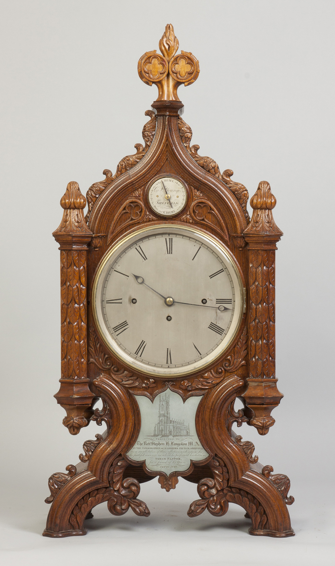 Appraisal: English Gothic Cathedral Shelf Clock C English oak carved case