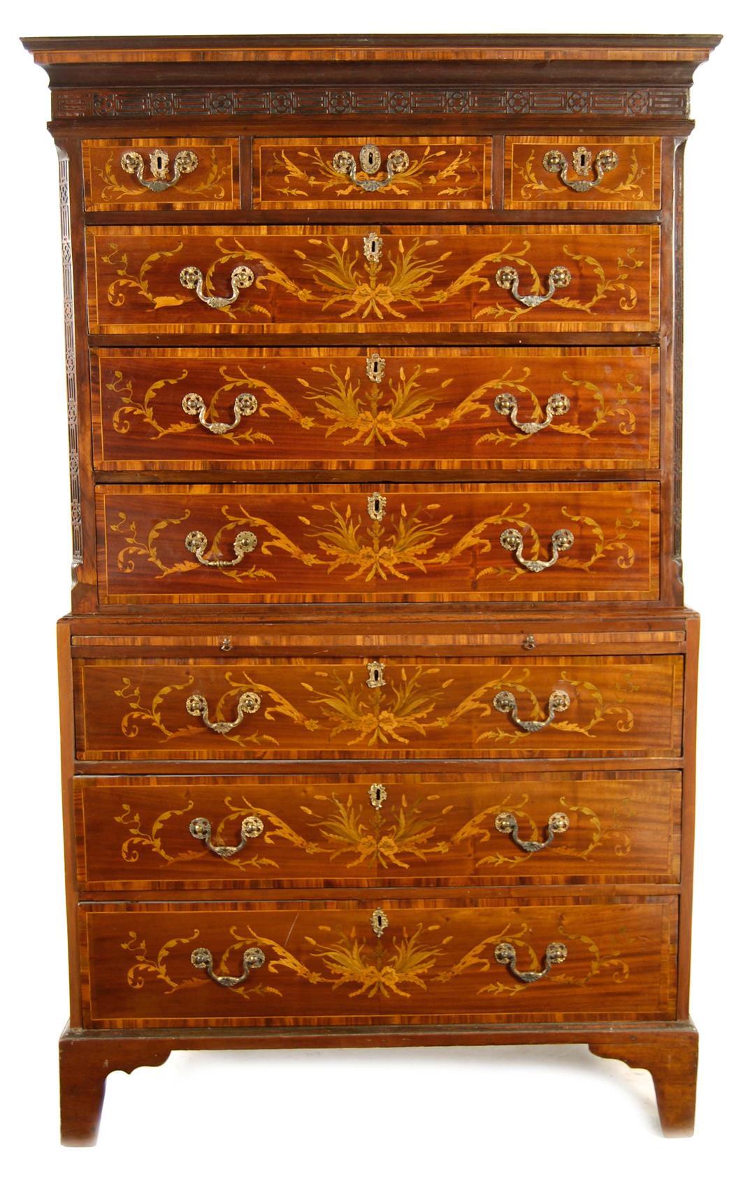 Appraisal: A mahogany and marquetry chest on chest