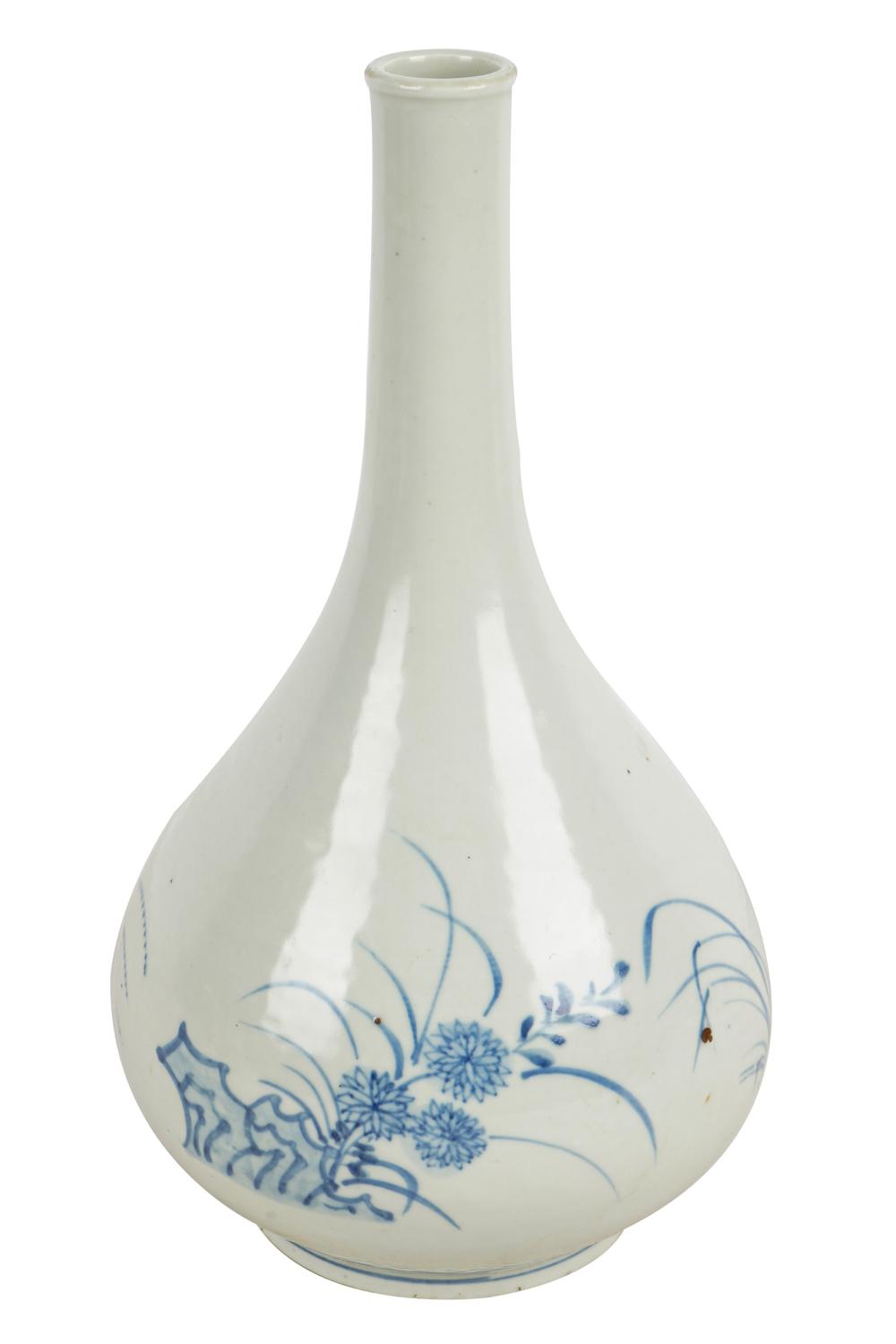 Appraisal: KOREAN BLUE WHITE CERAMIC VASEwith floral decorated motif inches high