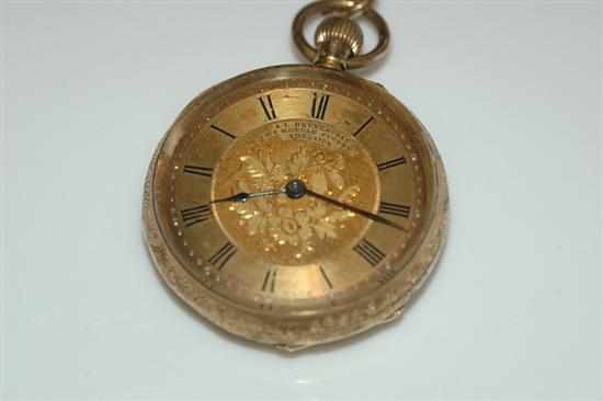 Appraisal: A LADIES OPEN FACE POCKET WATCH SIGNED BRUNKHORST ADELAIDE MOVEMENT