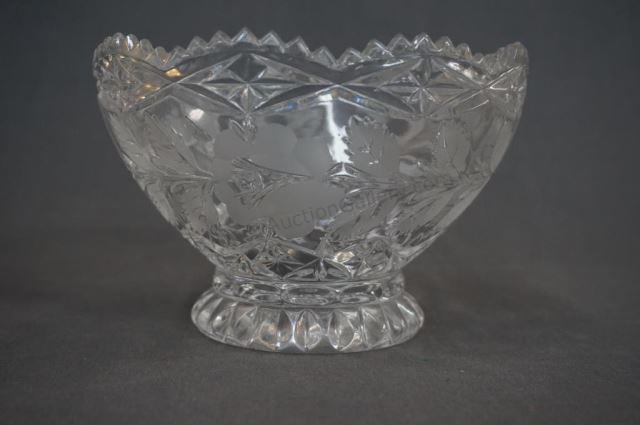 Appraisal: Cut and Etched Crystal Footed Candy Bowl 's- 's era