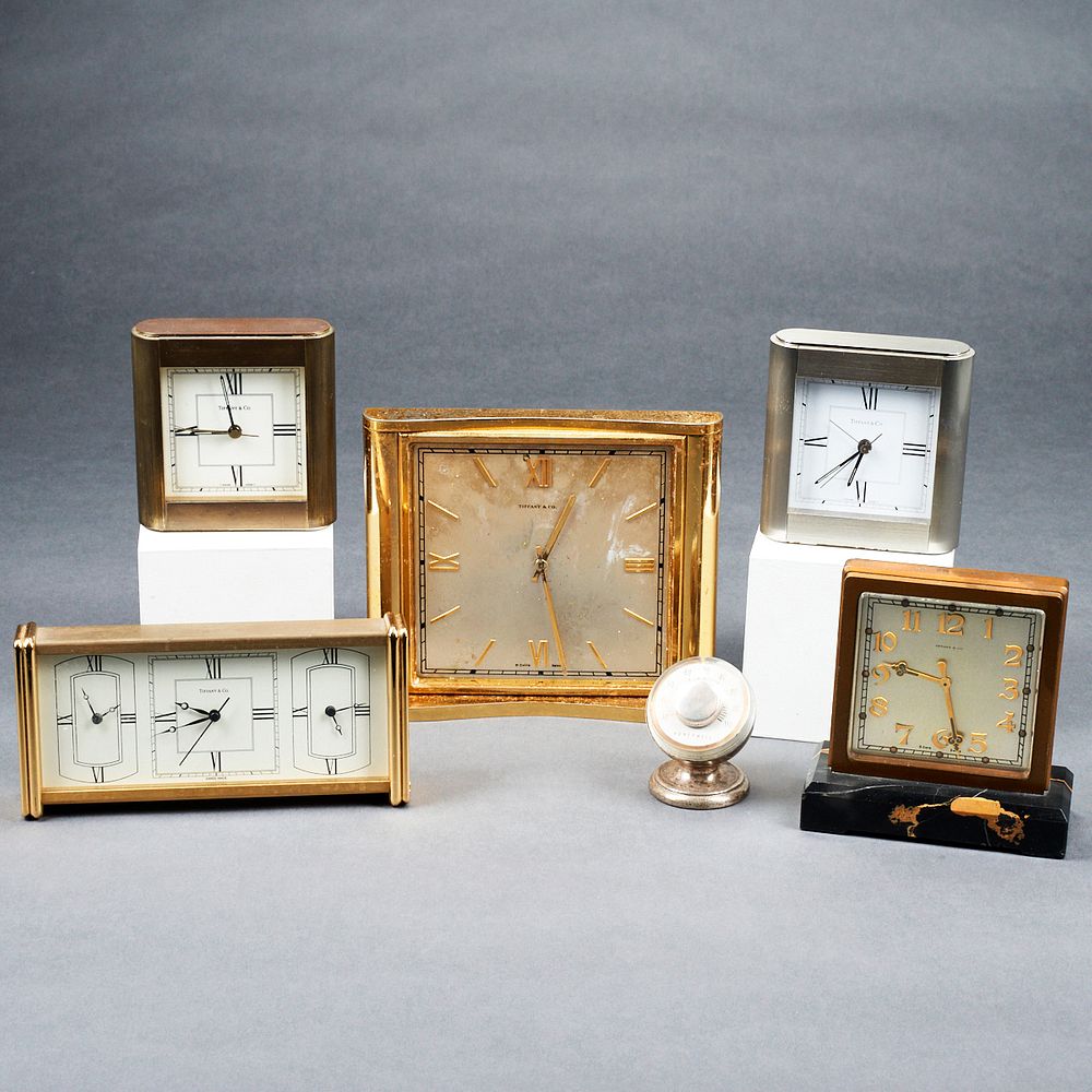 Appraisal: Grp Tiffany Co Desk Clocks Group of five Tiffany Co