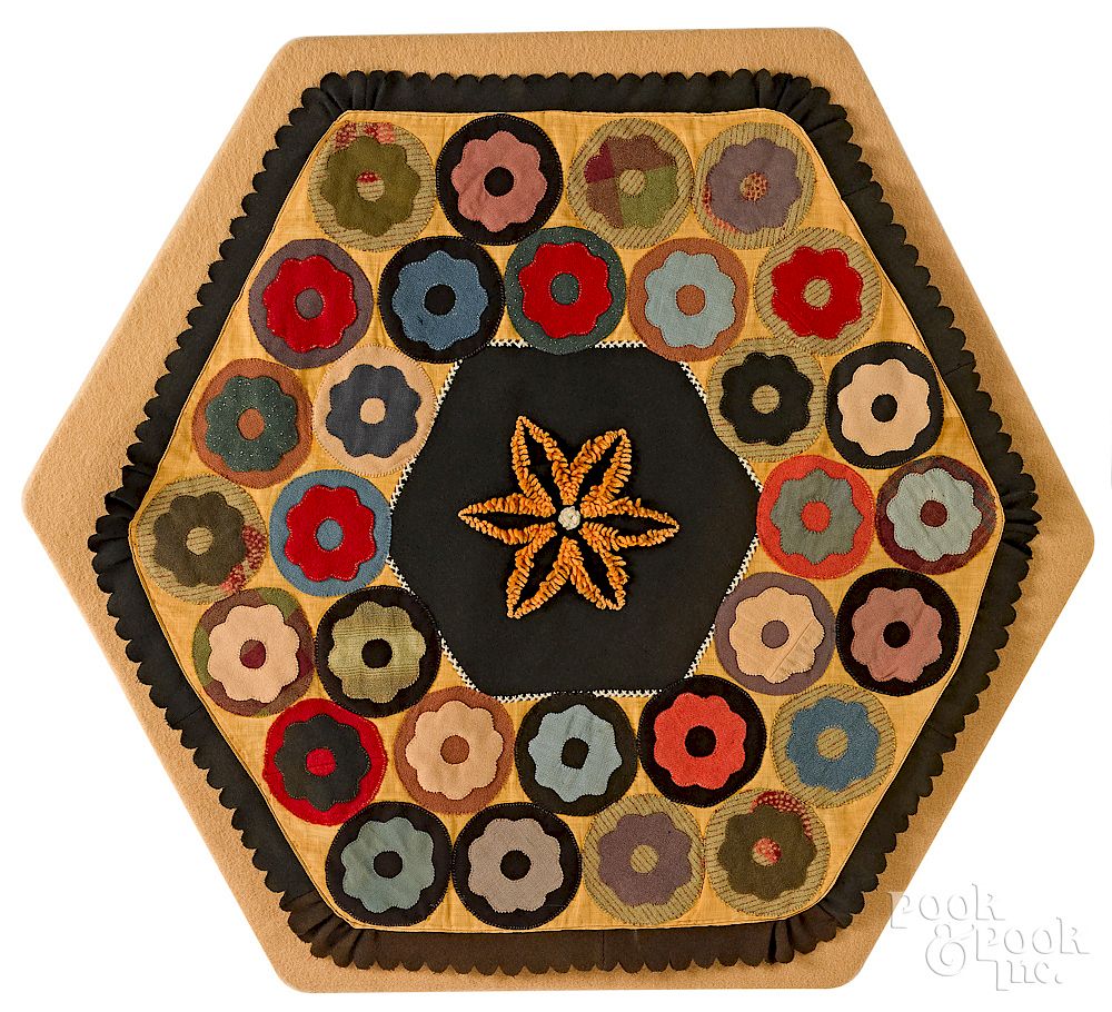 Appraisal: Hexagonal penny rug Exclusive on Bidsquare Hexagonal penny rug late