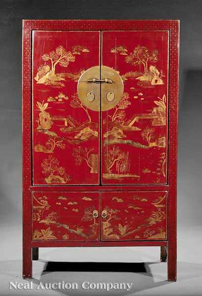 Appraisal: A Chinese Gilt Decorated Red Lacquer Cabinet probably late th