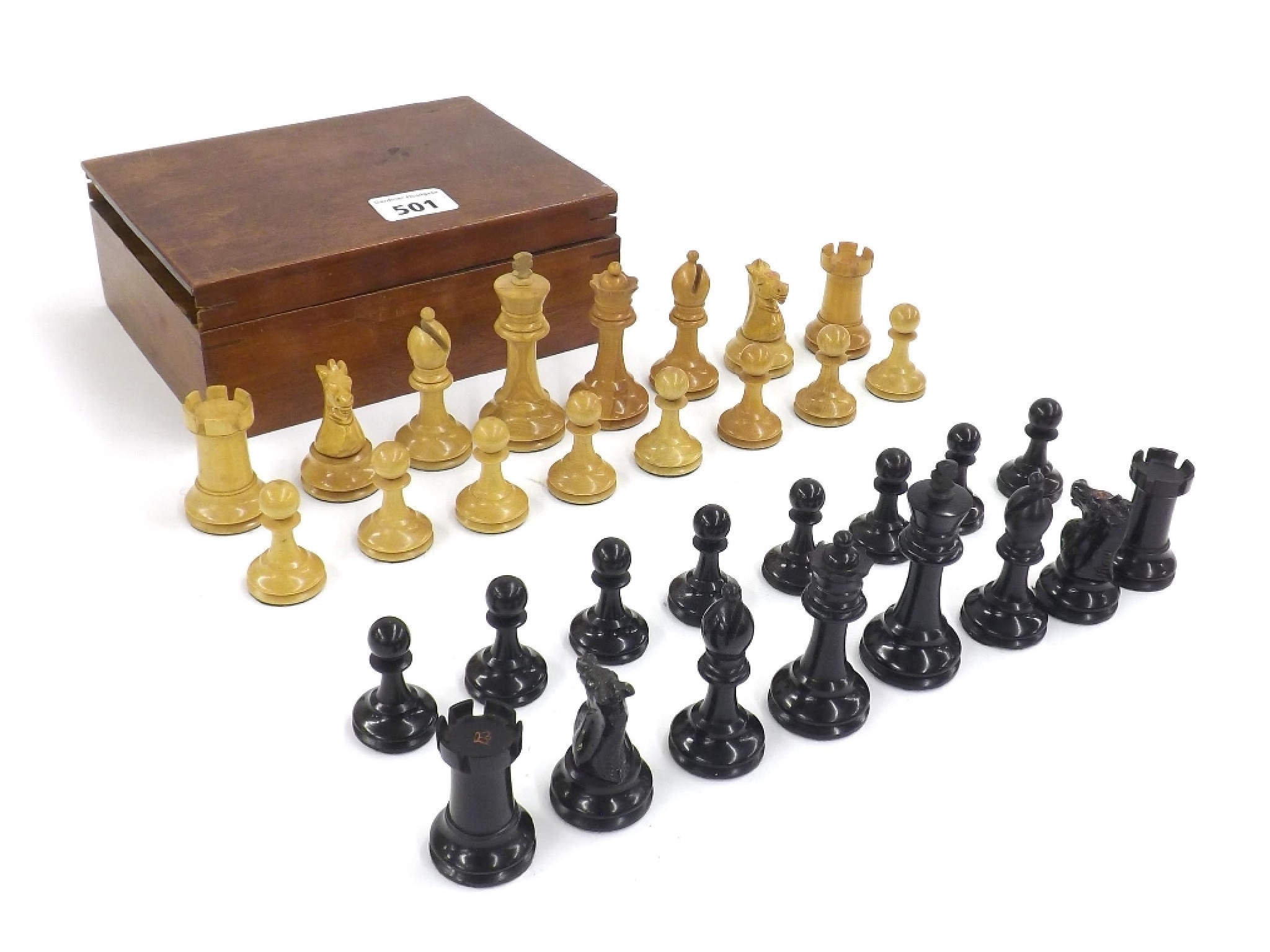 Appraisal: th century ebony and boxwood chess set height of king