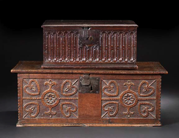 Appraisal: English Oak Bible Box late th century the hinged rectangular