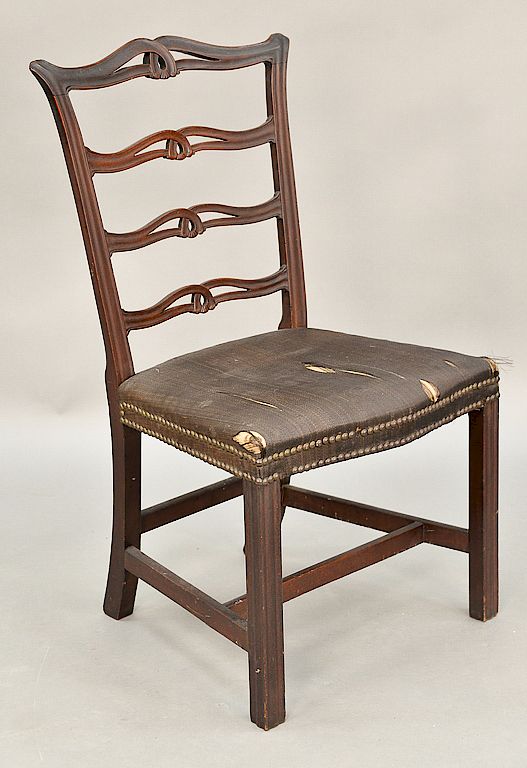 Appraisal: Mahogany Chippendale side chair having ribbon back with full upholstery