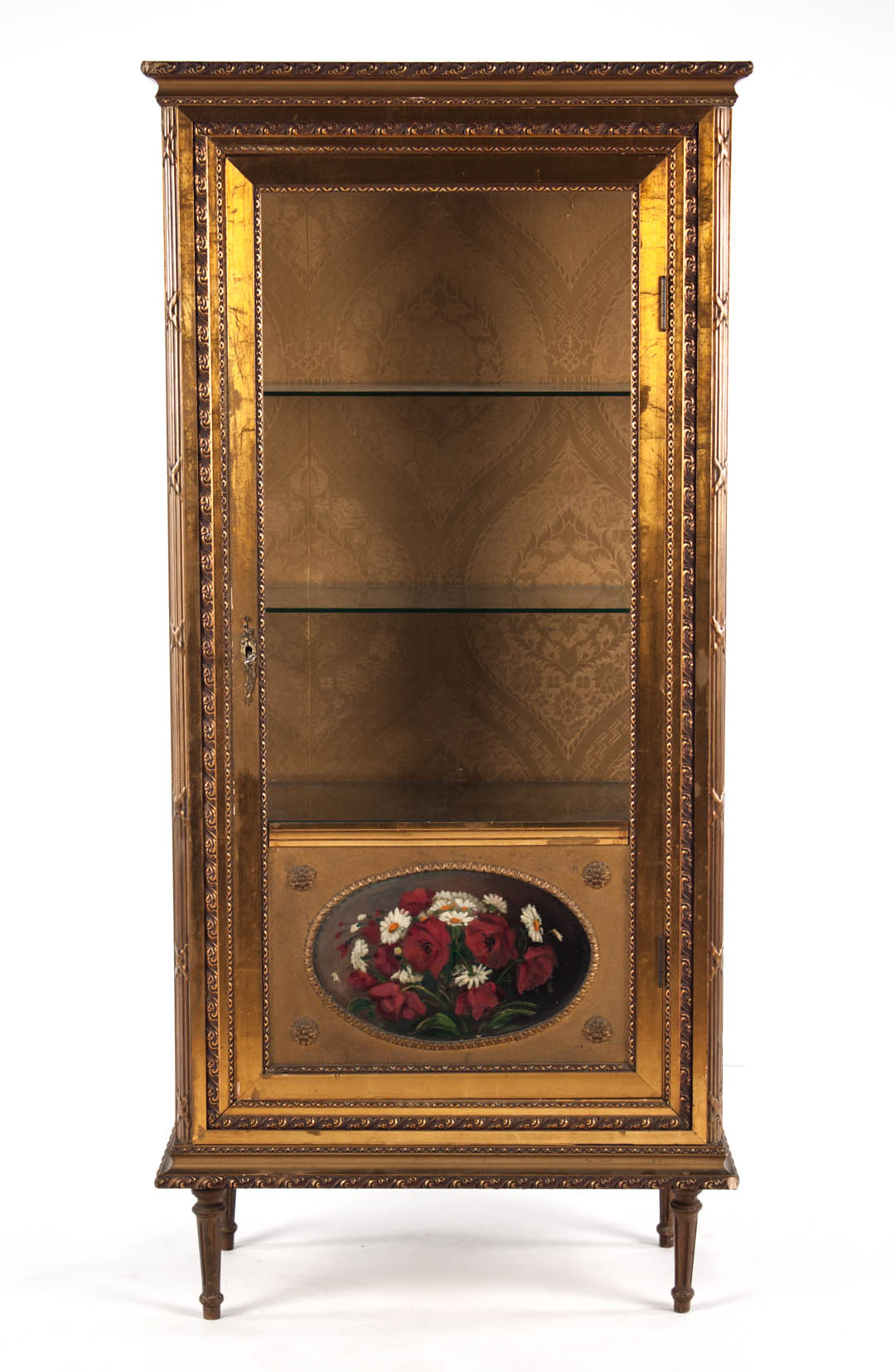 Appraisal: Louis XVI style giltwood glass panel vitrine late th century