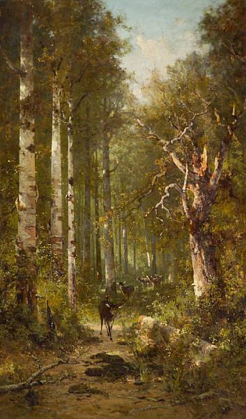 Appraisal: n a Thomas Hill - Deer Walking on a Wooded