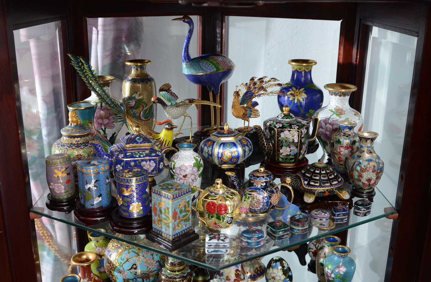 Appraisal: PIECE MINIATURE CLOISONNE COLLECTION Contents of the top shelf of