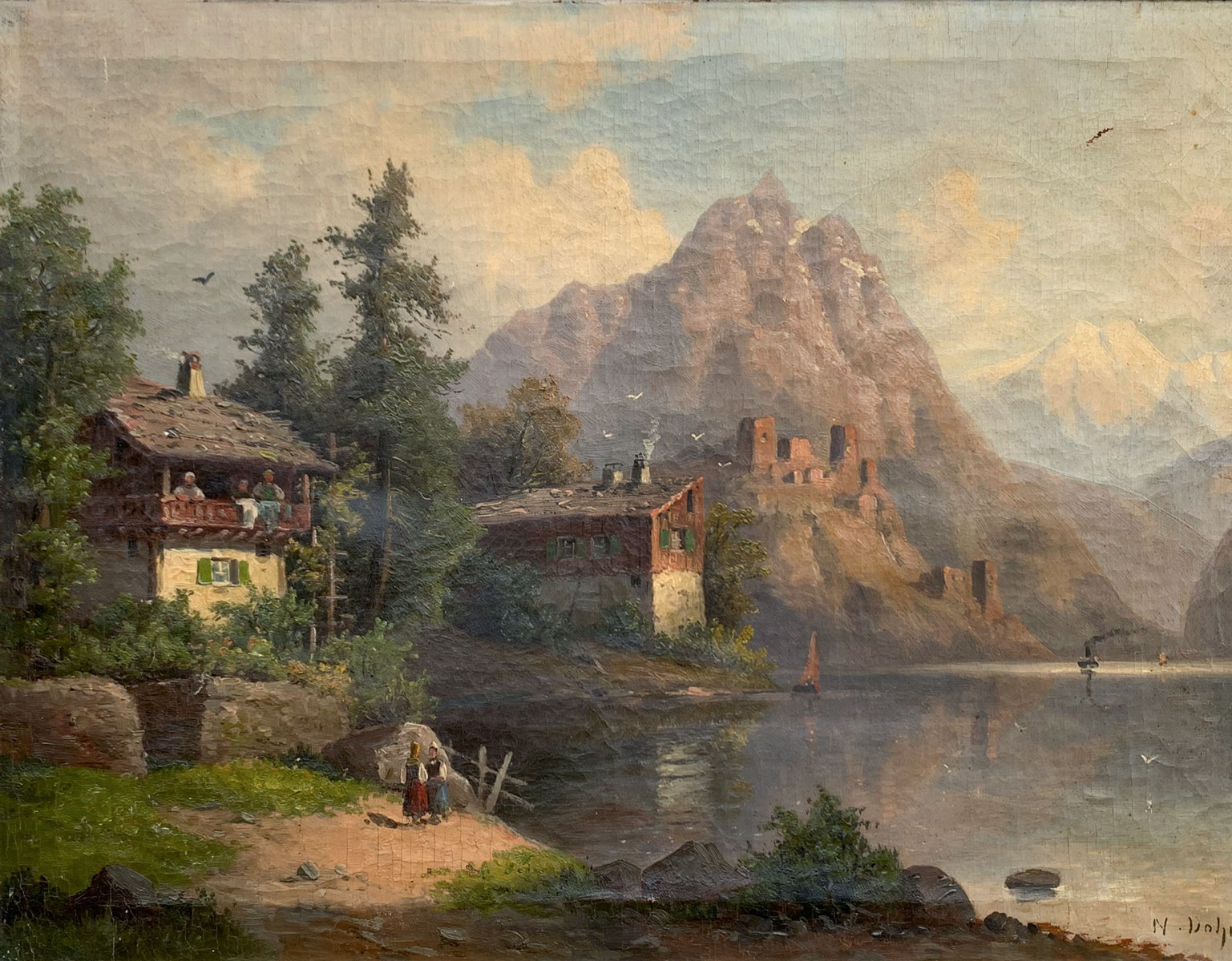 Appraisal: ILLEGIBLY SIGNED TURN OF THE CENTURY LAKE COMO PAINTING Oil