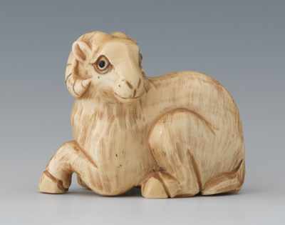 Appraisal: A Carved Ivory Netsuke of a Ram Depicting ram in