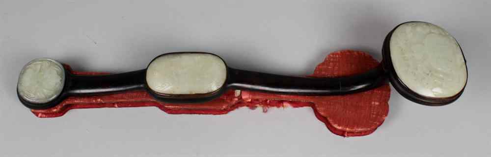 Appraisal: CHINESE WHITE JADE-MOUNTED RUYI SCEPTRE QING DYNASTY th Century of