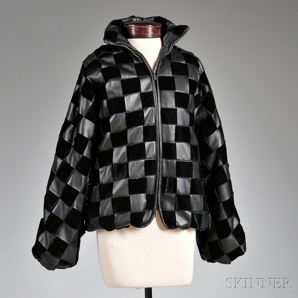 Appraisal: Lady's Giorgio Armani Quilted Black Lambskin Leather Jacket the zip-up