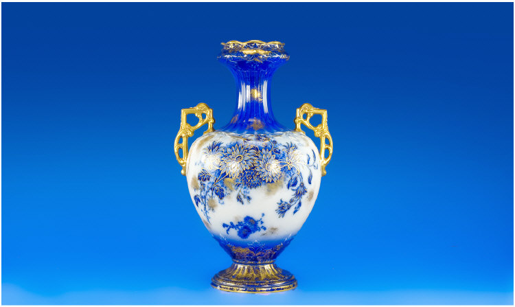 Appraisal: Flow Blue Vase with Gilt Edged Flower and Leaf Decoration