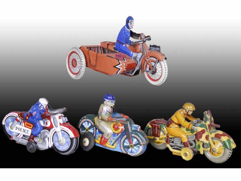 Appraisal: Lot of Tin Motorcycle Toys Description '' L French motorcycle