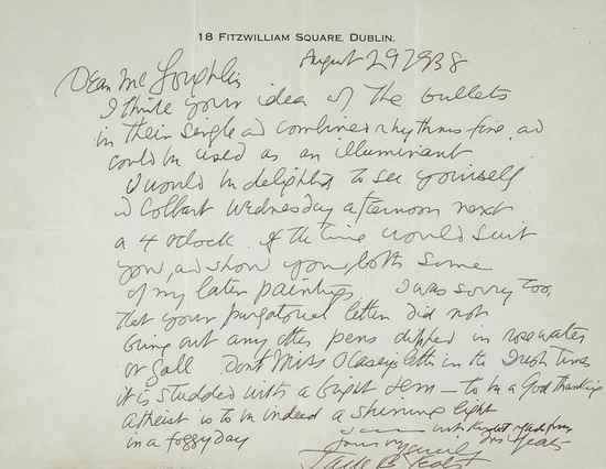 Appraisal: Yeats Jack B painter and illustrator - Autograph Letter signed