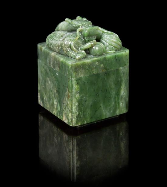 Appraisal: Sale Lot A Chinese Spinach Jade Seal Box late qing