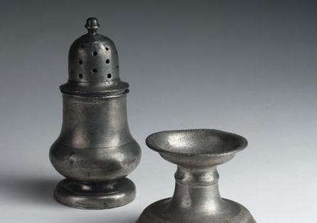 Appraisal: PEWTER OPEN SALT AND A PEPPER POT PROBABLY BRITISH NINETEENTH