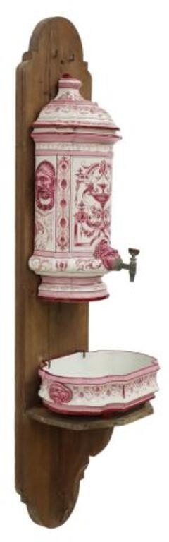 Appraisal: FRENCH EARTHENWARE LAVABO WALL FOUNTAIN ON STAND lot French ceramic