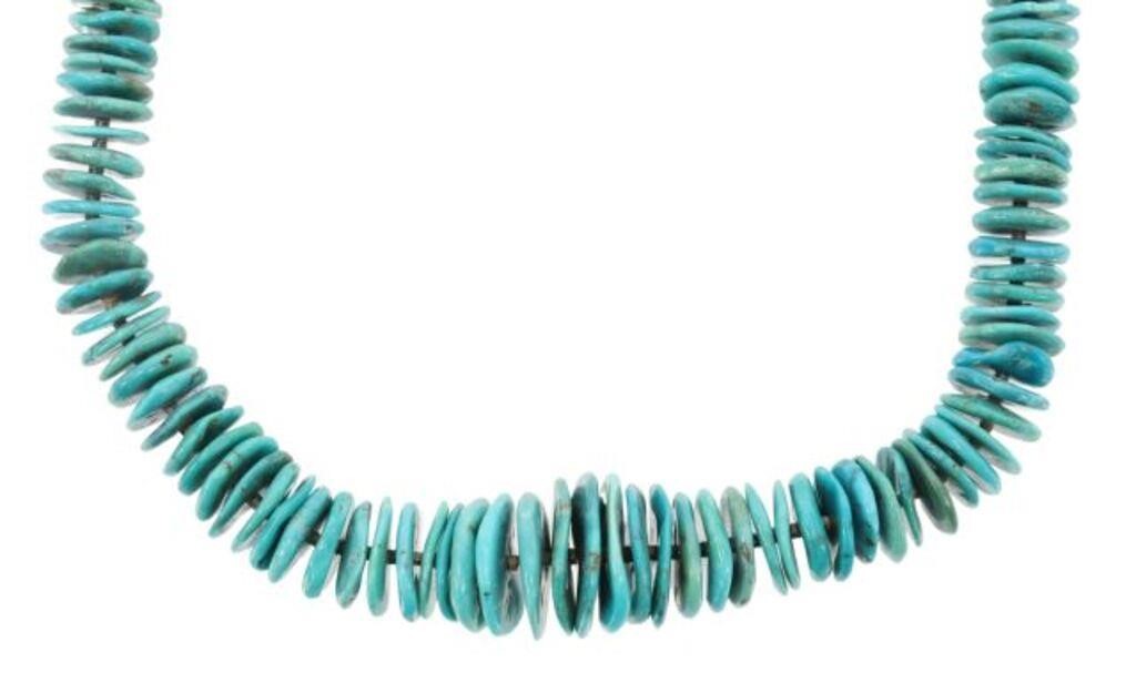 Appraisal: Southwest beaded necklace graduated turquoise disc beads accented with heishi